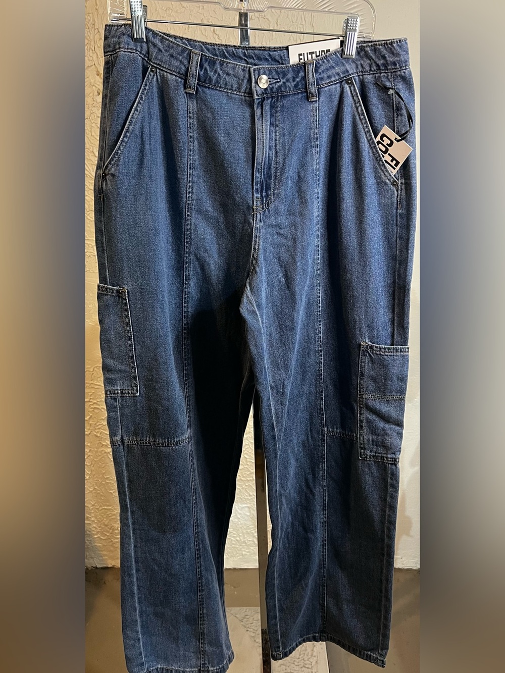 Future Collective Cargo Blue Denim Mid Rise Cargo Pants Size 10